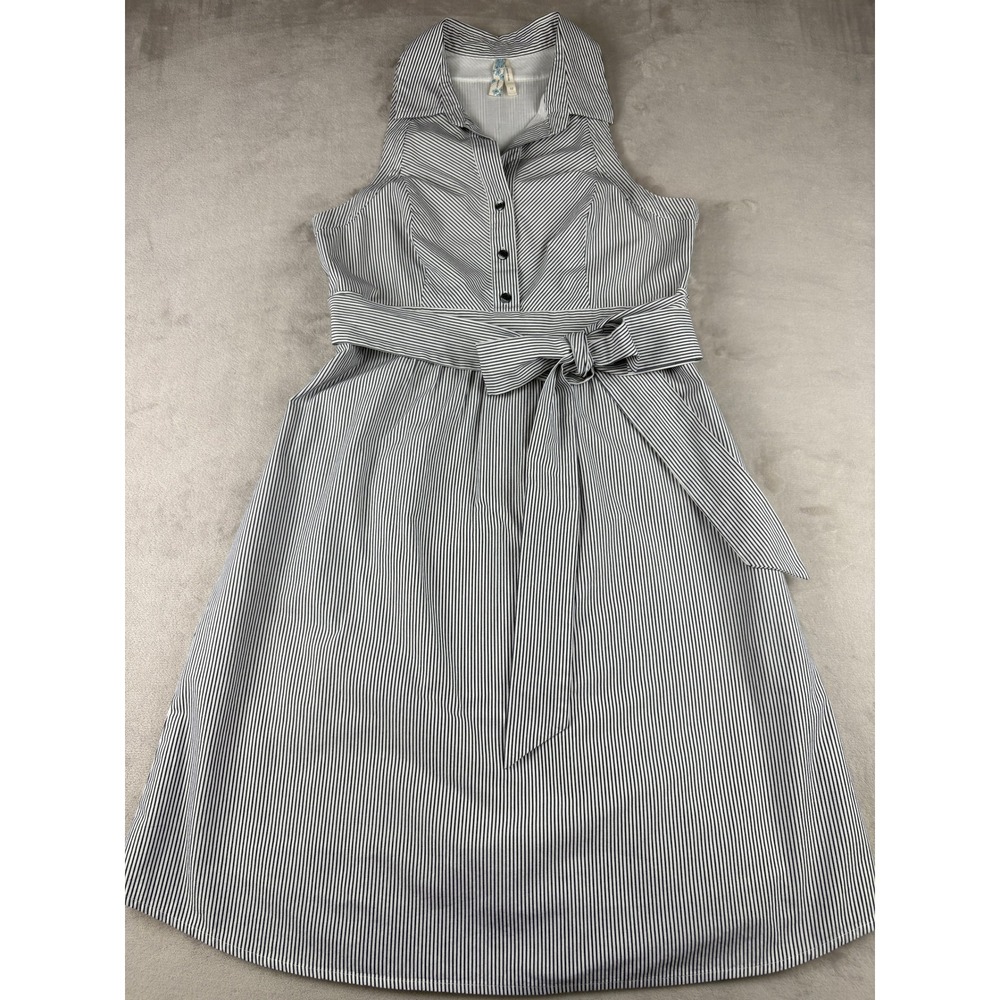 Maeve Anthropologie Striped Shirtdress Sleeveless Halter Midi Blue White Size 10